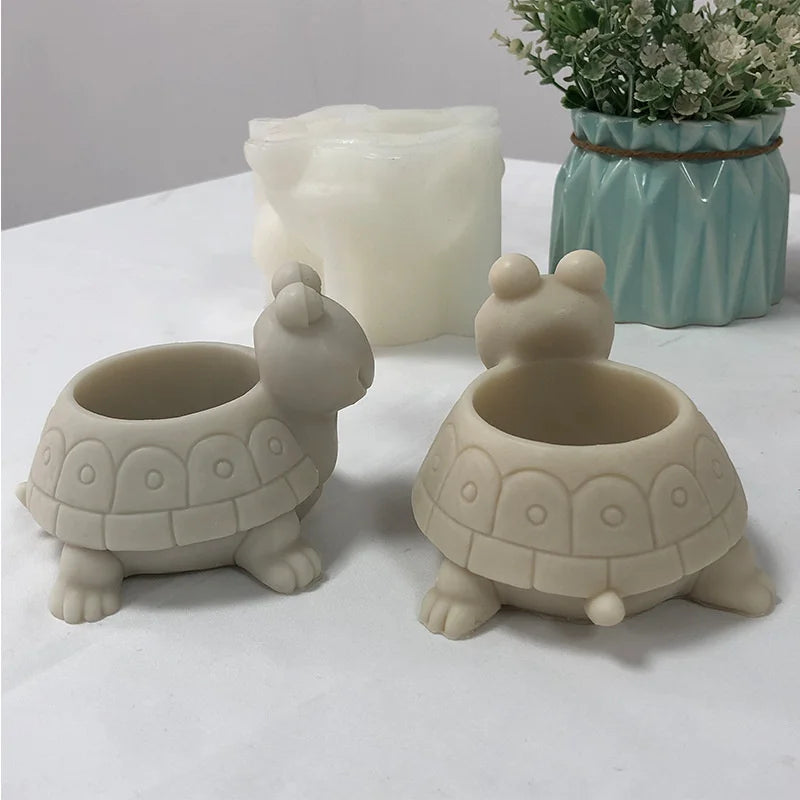 3D Flower Pot Concrete Cement Mould DIY Turtle Vase Pen Holder Silicone Mold Handmade Epoxy Resin Molds for Home Gardening Decor