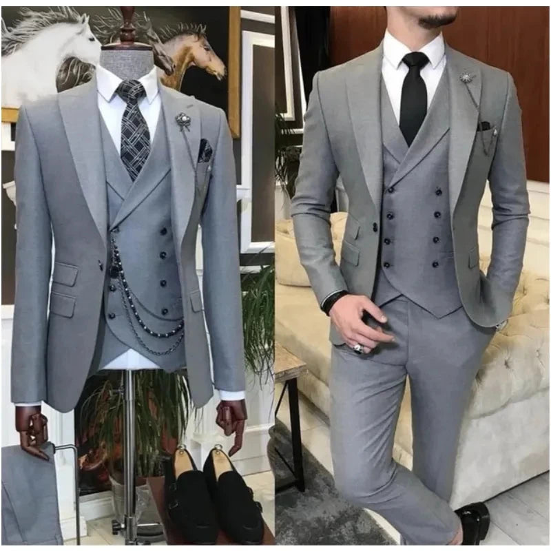 Business  Formal Men's Slim Fit Suits 3 Pieces Wedding Groom Prom Blazer Jacket Vest Pant Sets