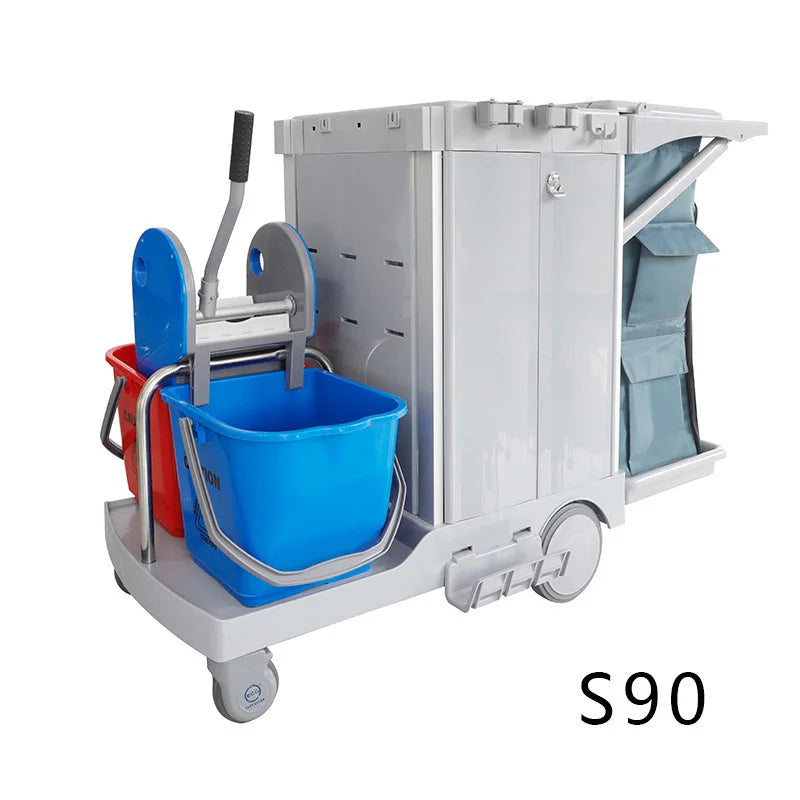 Wholesale Restaurant Service Multifunction Hotel Plastic Housekeeping Serving Folding Cleaning Trolley Janitorial Cart