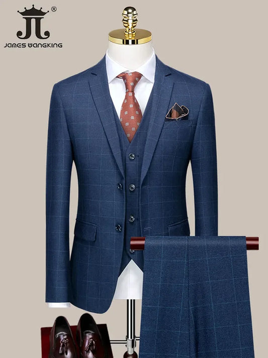 Blazer Vest Pants Luxury High-end Brand Boutique Plaid Casual Business Suit 3 Pcs and 2 Pcs Set Groom Wedding Party Dress Jacket