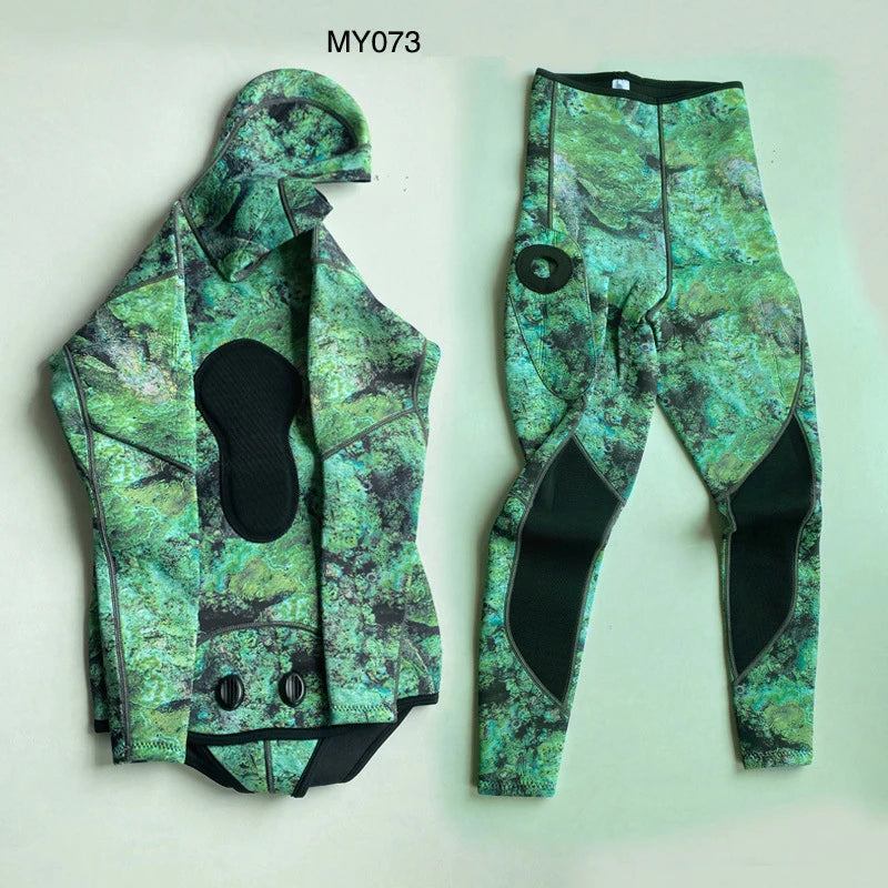 3mm Neoprene Wetsuit Men's Hooded Camouflage Diving Suit Snorkeling Spearfishing Winter Thermal 2 Pieces Set Swimsuit