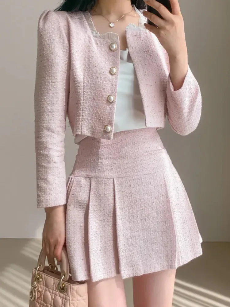 High Quality 2024 spring Small Fragrant Two Piece Set Women Outfit Short Jacket Coat + Skirt 2 Piece Sets Conjuntos Cortos