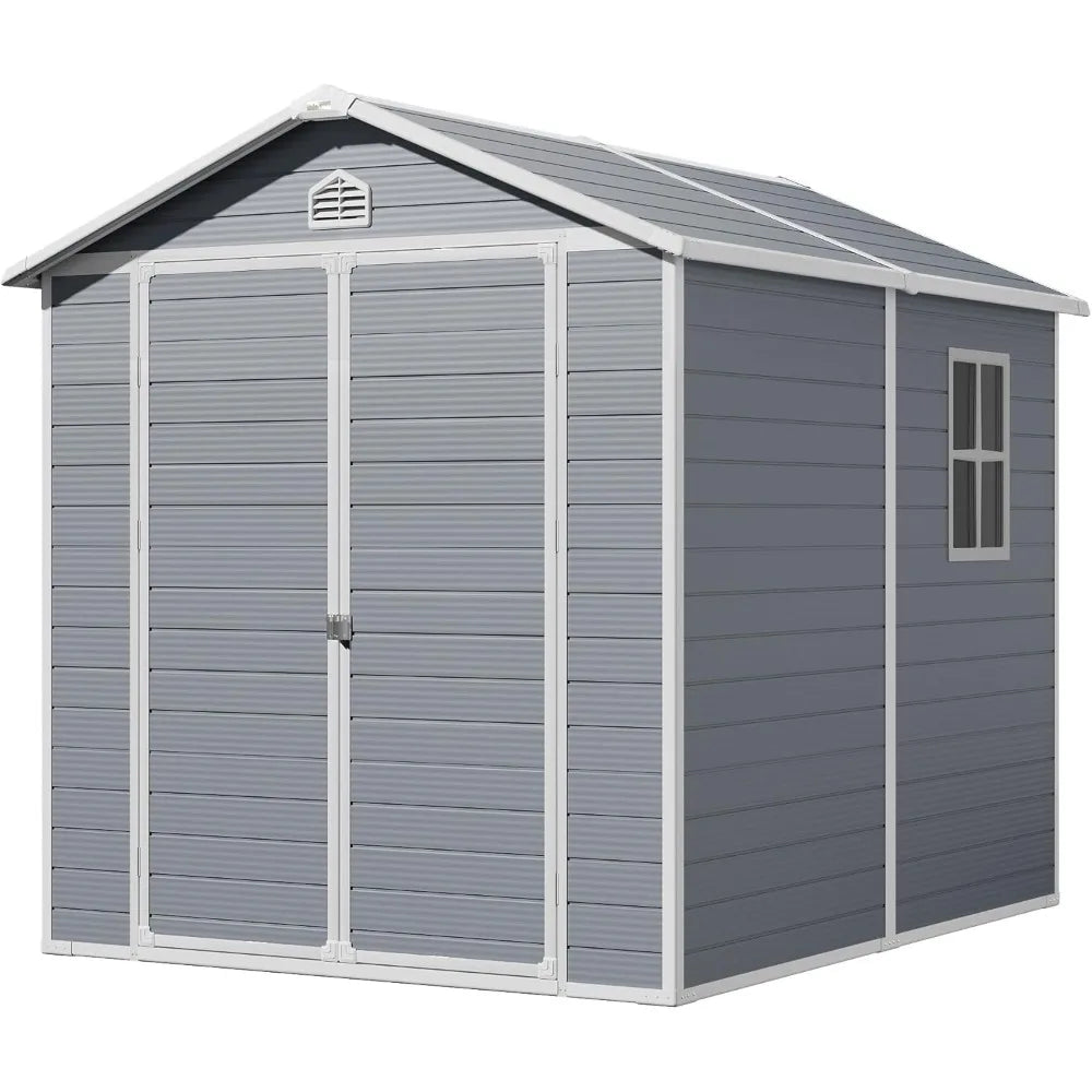 6 x 8 FT Plastic Outdoor Storage Shed with Floor, Resin Shed to Store Patio Furniture, Garden Tools Bike Accessories