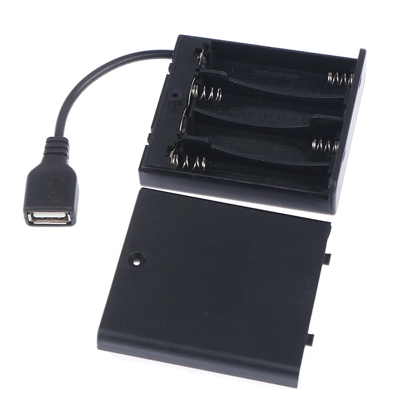 1PC High Quality Black ABS Material 4 X AA 5V Battery Case LED Light USB Mini Power Supply For Building Block Use