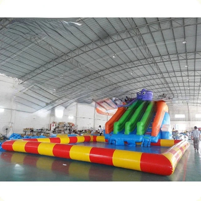 Dolphin Outdoor Children Playground Equipment Inflatable Water Park Slide with Pool