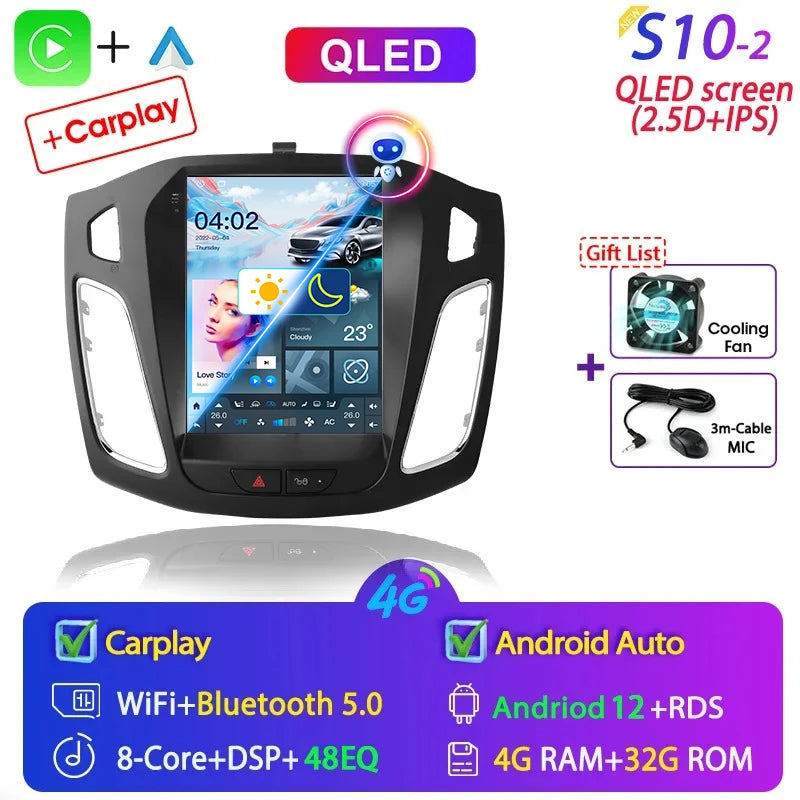 Srnubi 2 Din 9.7" Android 12 Carplay Car Radio for Ford Focus 3 Mk 3 2011 2012 - 2019 Multimedia Player 2Din GPS Auto Stereo DVD