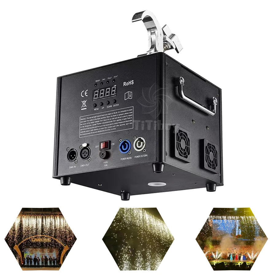 No Tax 8Pcs Hanging Upside Down Rotating Cold Spark Machine With 2 Flycase Electronic Sparkler Sparkular 600w Waterfall Firework