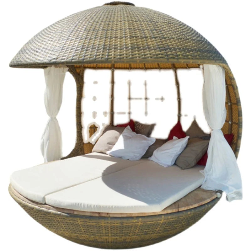 Outdoor lying bed rattan birdcage creative large sofa round bed garden decoration project lounge chair hotel beach pool bed