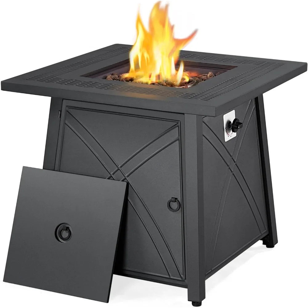 28in Propane Fire Pit Gas Fire Pit Table for Outdoor,50,000 BTU with Lava Rocks,Heavy Duty 2 in 1 Square Firepit Table for Party