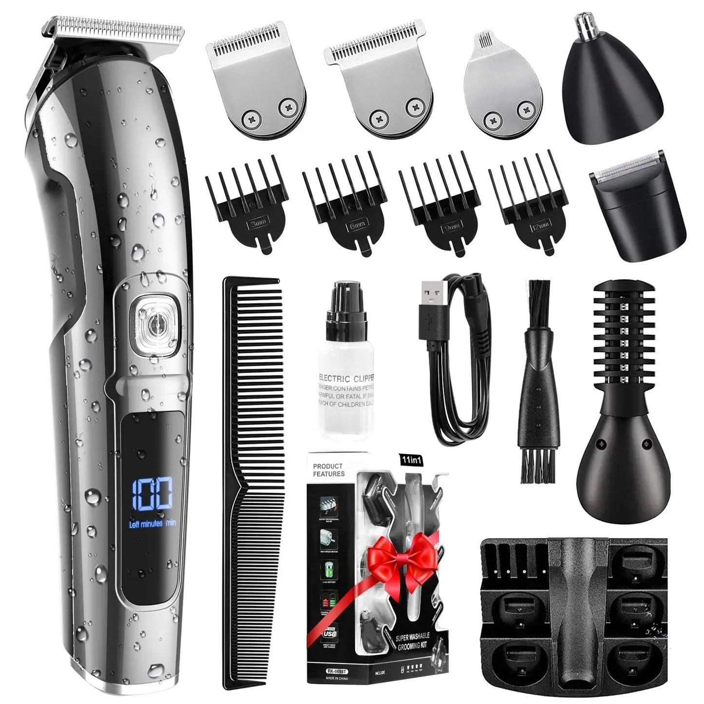 Hair Clipper, 14 in 1 Electric Beard Trimmer for Men, Waterproof USB Rechargeable Cordless Haircut Nose Ear Hair Groomer Kit