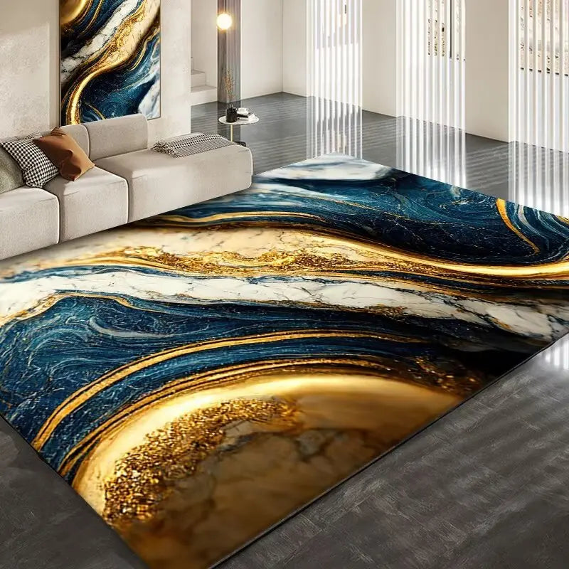 Golden Abstract Marble Stripes Carpets for Living Room Luxury Bedroom Decoration Large Area Rugs Sofa Side Soft Lounge Floor Mat