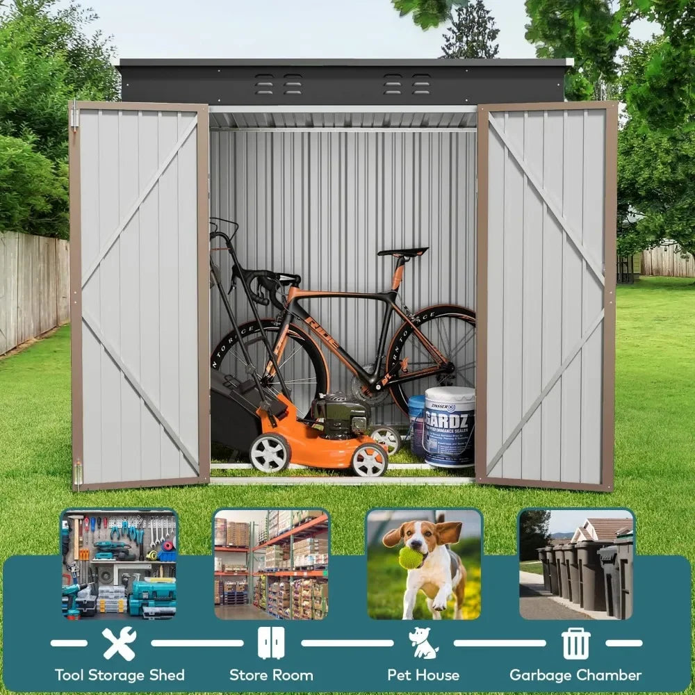 6' x 4' Outdoor Storage Shed with Double Lockable Doors, Anti-Corrosion Metal Garden Shed with Base Frame, Waterproof Outdoor