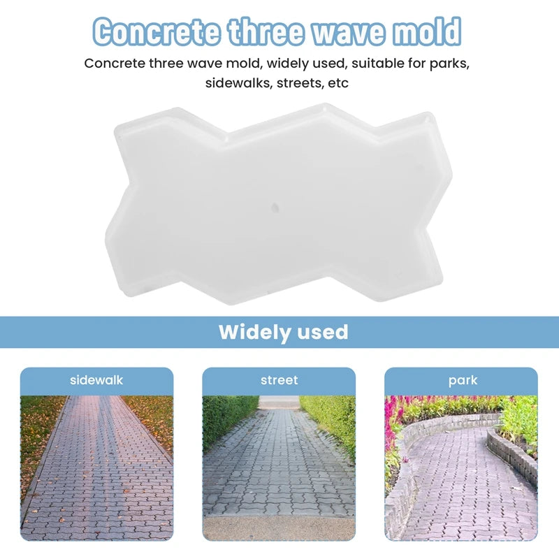 Three Waveform Garden Path Plastic Concrete Paving Brick Mold Diy Walkway Cement Brick Mold