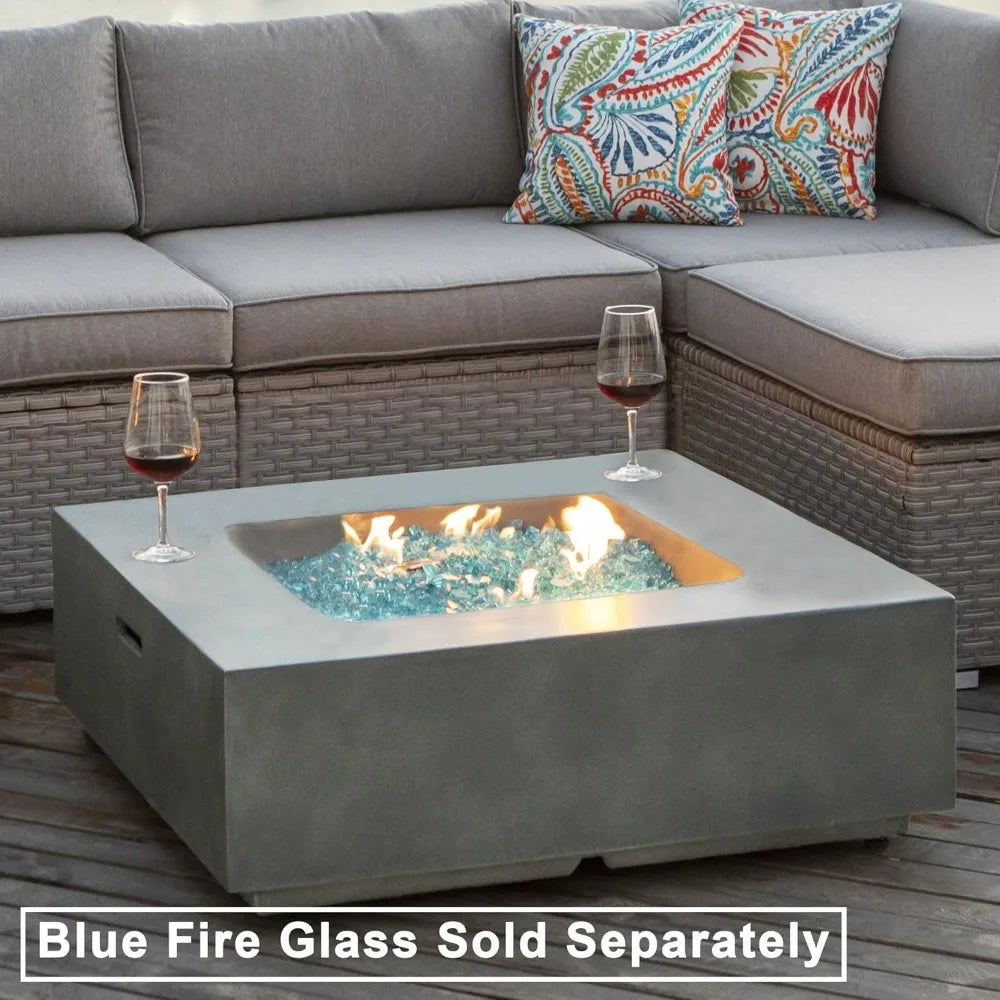 Outdoor Propane Fire Pit Coffee Table with Faux Stone 35-inch Planter Base, 50,000 BTU Stainless Steel Burner,Waterproof Cover