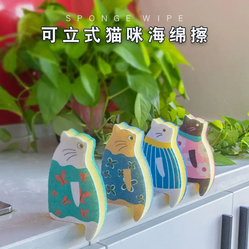 Japanese Kitchen Dishwashing Sponge Cat Cute Cartoon Dishwashing Cloth Cleaning Products Kitchen Supplies