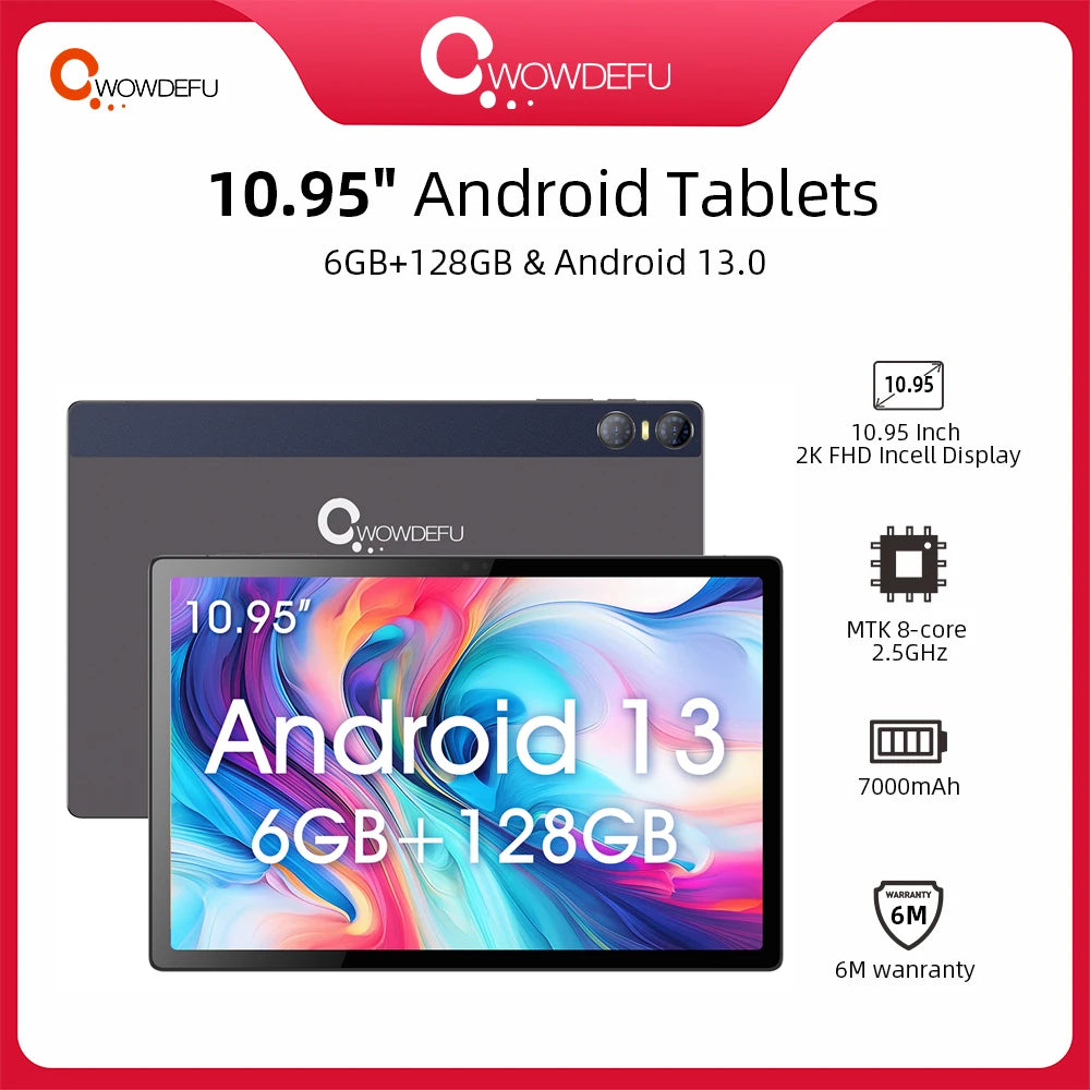 CWOWDEFU 2024 Tablet 11" FHD Incell 2K Display MTK8183 Octa Core 6GB 128GB 7000mAh Battery 13MP Camera GPS Android 13 Tablet PC