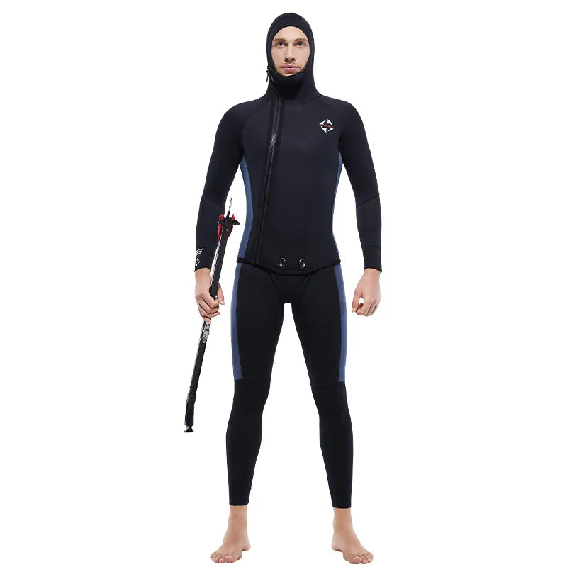 Men 5MM Neoprene Wetsuit 2-Pieces Set Diving Suit Scuba Spearfishing Snorkeling Surfing Wetsuit Deepwater Thermal Swimsuit