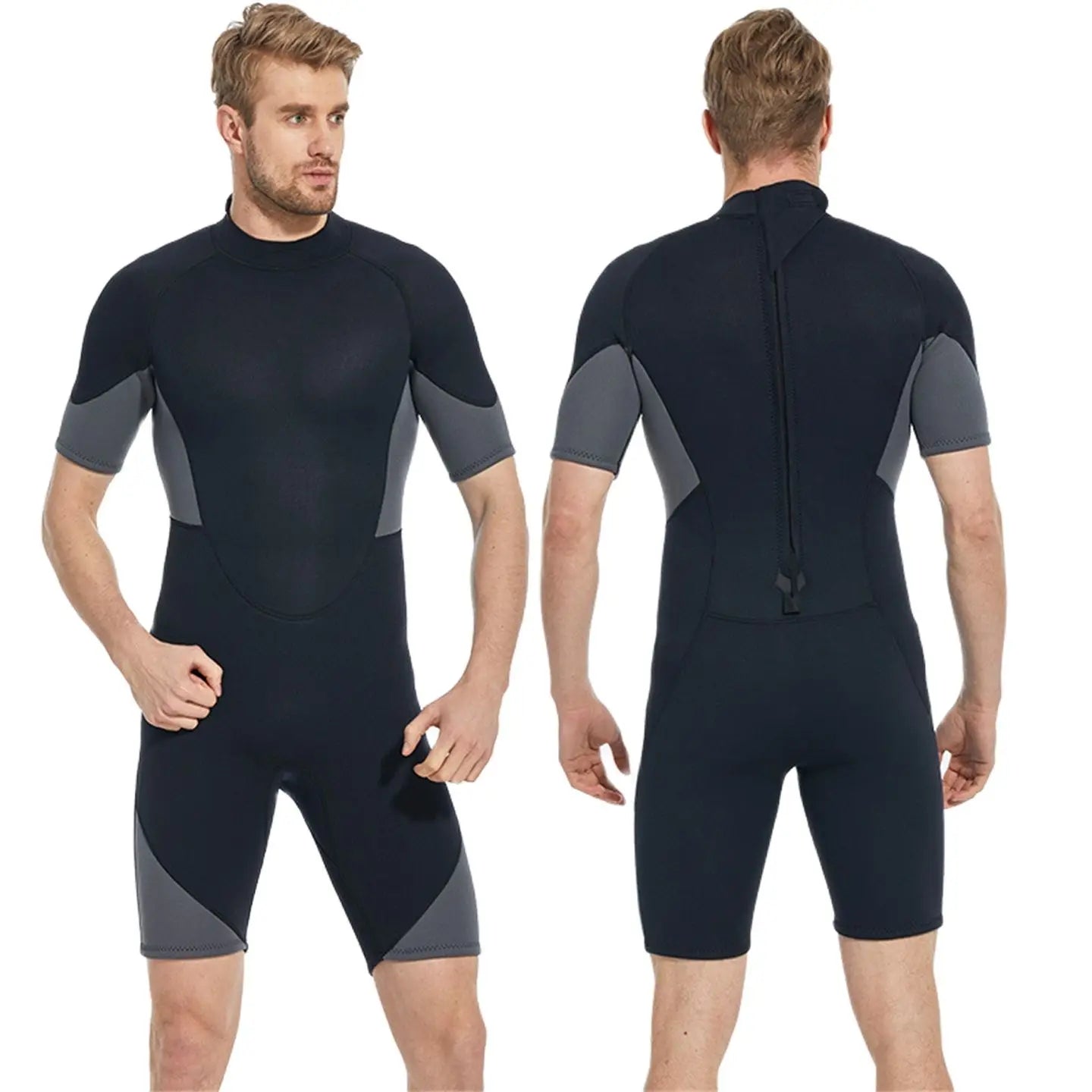 Summer Men Short Sleeved Back Zipper 2/3mm Neoprene Wetsuit One-Piece Diving Suit Surfing Snorkeling Spearfishing Warm Swimsuit