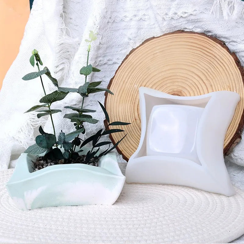 Square Flower Pot Silicone Mold Gypsum Concrete Mould for Potted Plants Handmade DIY Flowerpot Storage Box Concrete Clay Mold