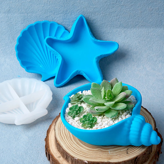 3D Conch Flower Pot Silicone Mold Gypsum Concrete Shell Starfish Jewelry Storage Tray Candlestick Making Mould Home Decor Craft