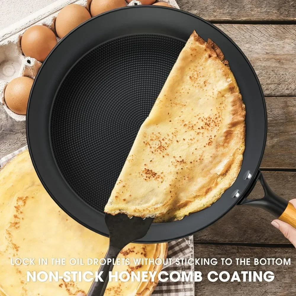 Non Stick Frying Pans - 8 Inch, 10 Inch and 12 Inch Cast Iron Skillets Professional Cast Iron Pan Set Dishwasher Safe Nonstick