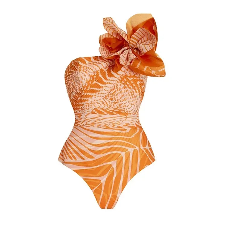 2-Piece 3D Flower Printed One piece Swimsuit  Set Push Up  Printed Women Swimwear Beachwear Bathing Suit