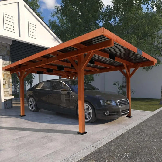 18.3x12.6x7 FT Carport Garage with Hard Top Steel Roof for Parking Car, Boats on Patio, Garden, Heavy Duty Wooden Carport Garage