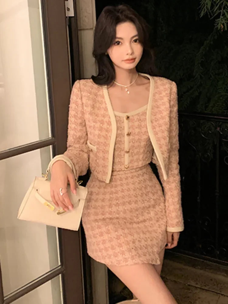 3 Piece Set Women Jacket Coat + Vest + skirt clothes for women outfit