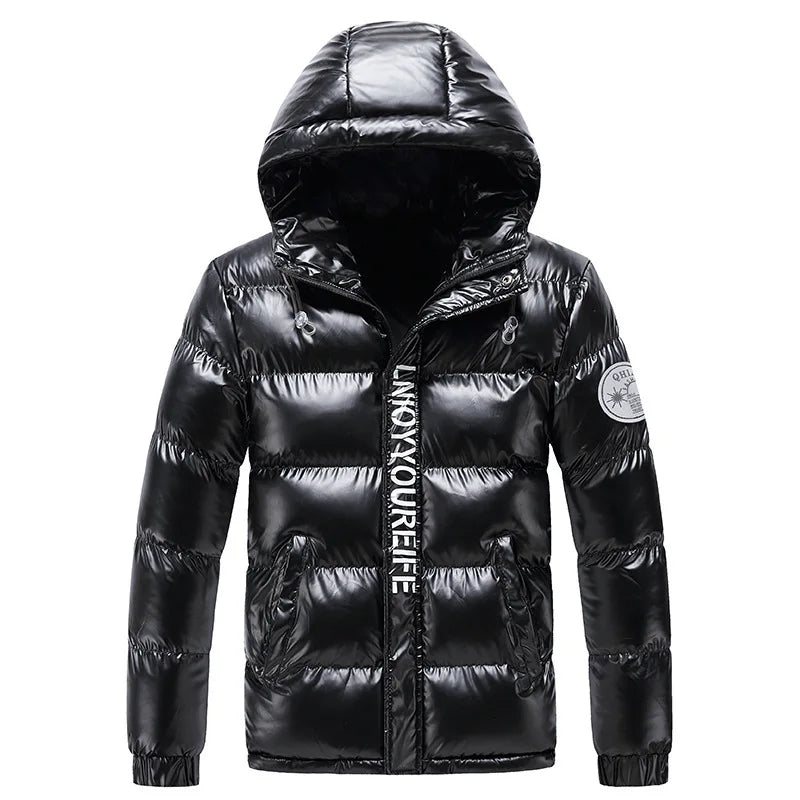 Solid Jacket Warm Puffer Jacket Parka Mens Streetwear Winter Jacket Male Fashion Hooded Waterproof Coat