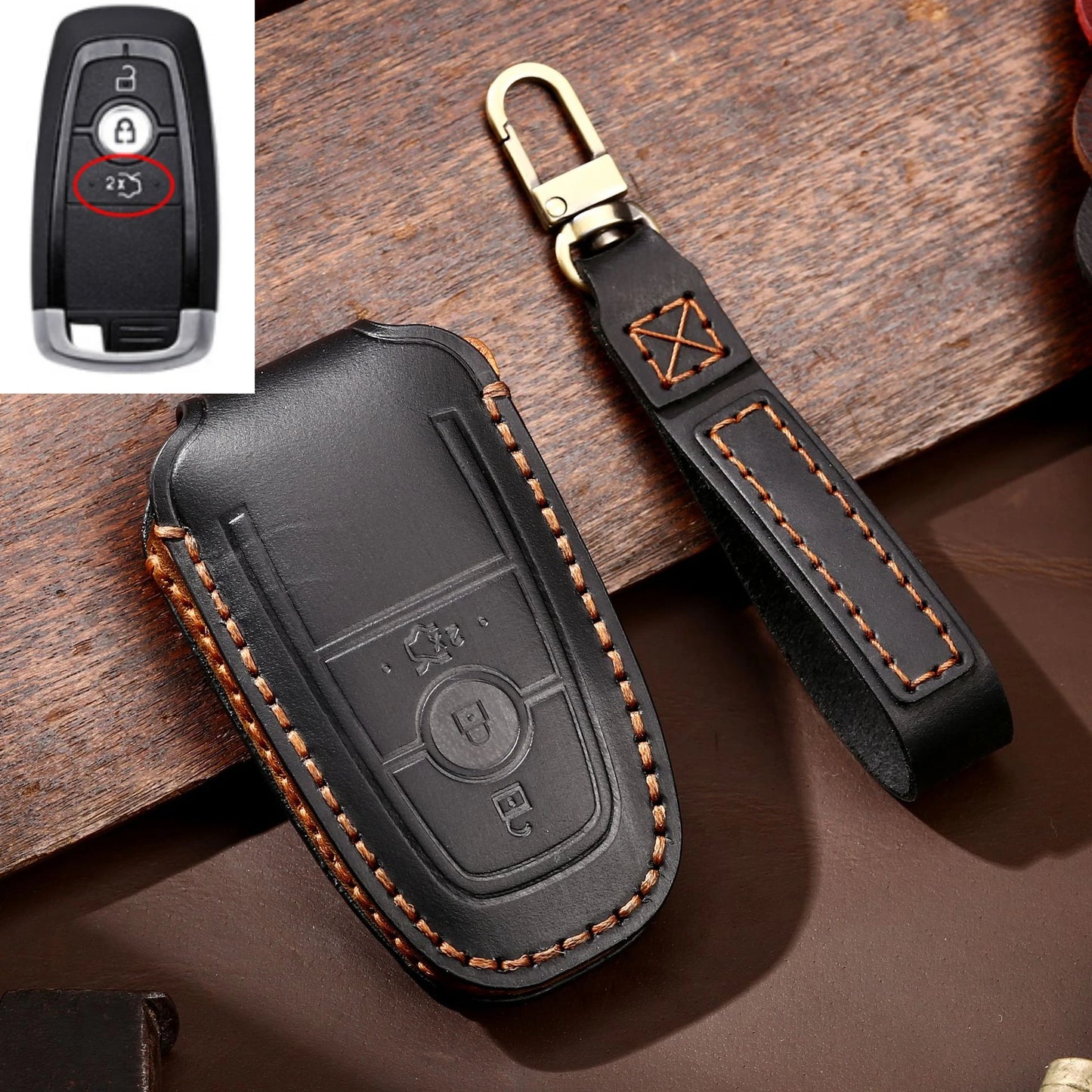 Leather Car Remote Key Case Cover For Ford Fusion Edge Mustang Explorer F150 F250 F350 Ecosport Protector Holder Shell Fob