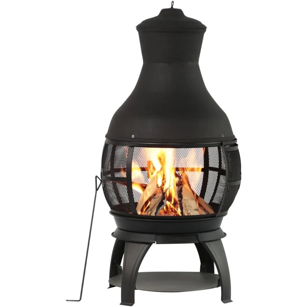 Fire Pits, 22"D x 22"W x 45"H, Wood Burning Fire Pits Chimenea Outdoor Fireplace Wooden Firepit, Brown-Black