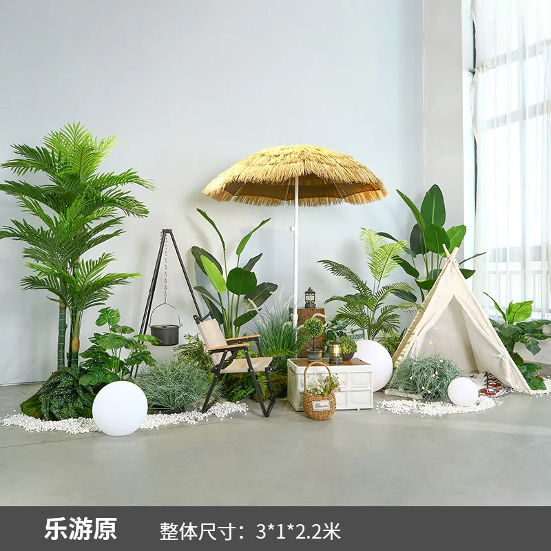 Simulation of green plant landscaping camping combined balcony landscape indoor fake green plant window decoration stair corner