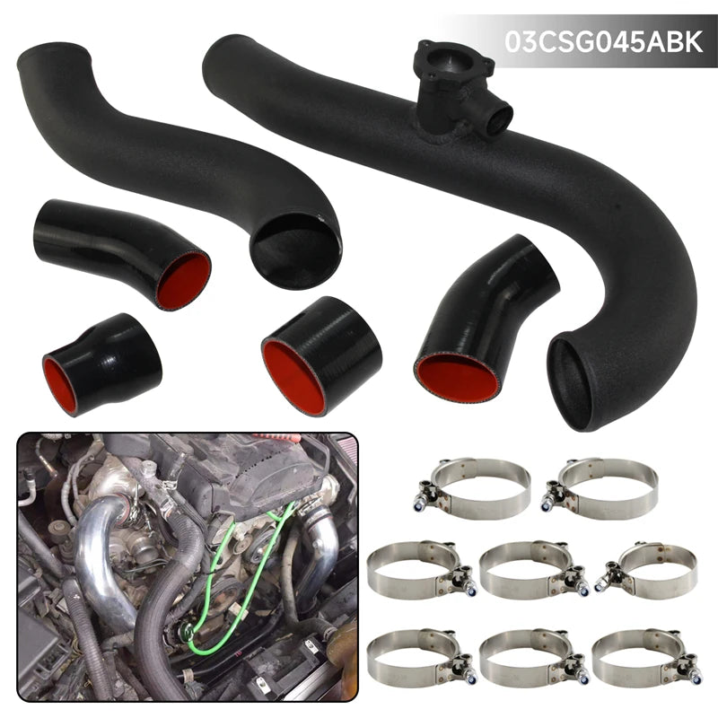 Intercooler Charge Piping Hose Kit Compatible Fit for Ford Mustang EcoBoost 2.3L 2015-2022 Silver/Black