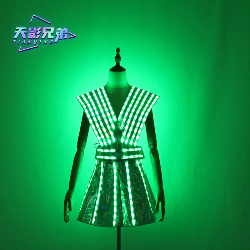 LED luminous JK women's dress, bra and shorts, JK shoulder armor set, ballroom clothing, JK combination, fashion