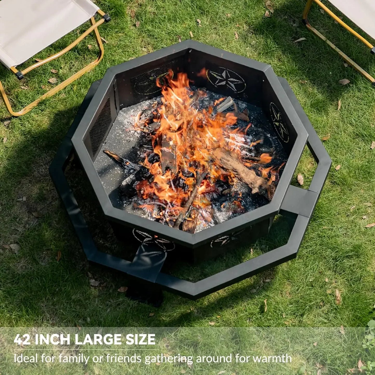 42 Inch Octagonal Fire Pit,Outdoor Fire Pit,Wood Burning Firepit,Bonfire Fire Pit,Firepits for Outside,Camping, Backyard, Patio