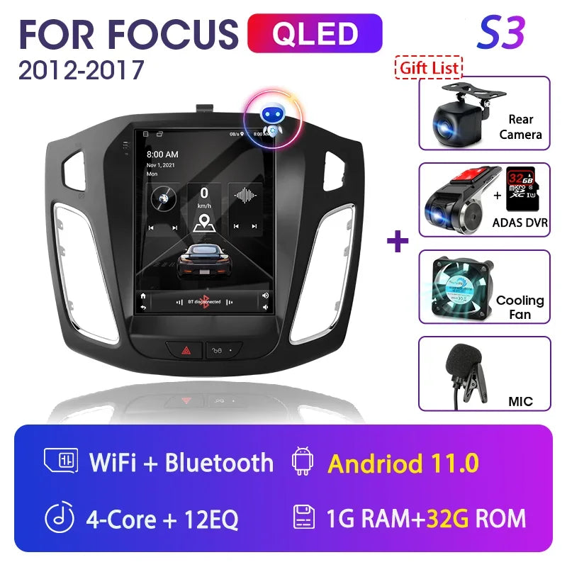 Srnubi 2 Din 9.7" Android 12 Carplay Car Radio for Ford Focus 3 Mk 3 2011 2012 - 2019 Multimedia Player 2Din GPS Auto Stereo DVD