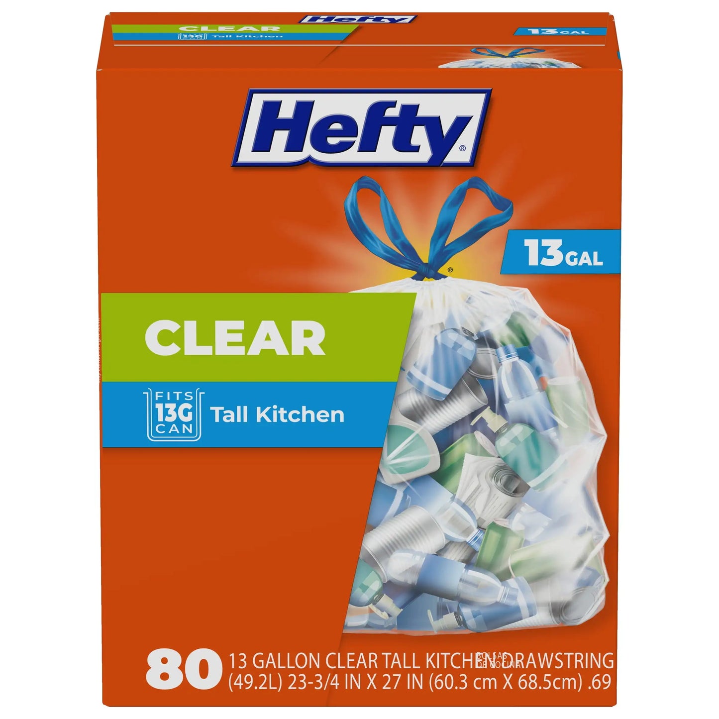 13 Gallon Clear Bags—This Package Contains 80 Hefty Clear, Unscented, Tall Kitchen Trash Bags, Each 0.69 Mil Thick