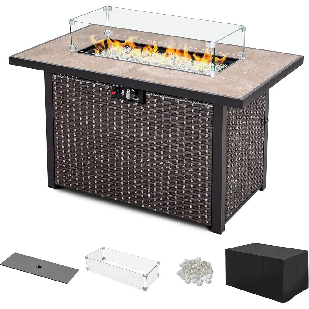 43 Inch Propane Fire Pit Table, CSA Certified 50,000 BTU Outdoor Patio Propane Fire Pit Table, Ceramic Top, Dark Brown