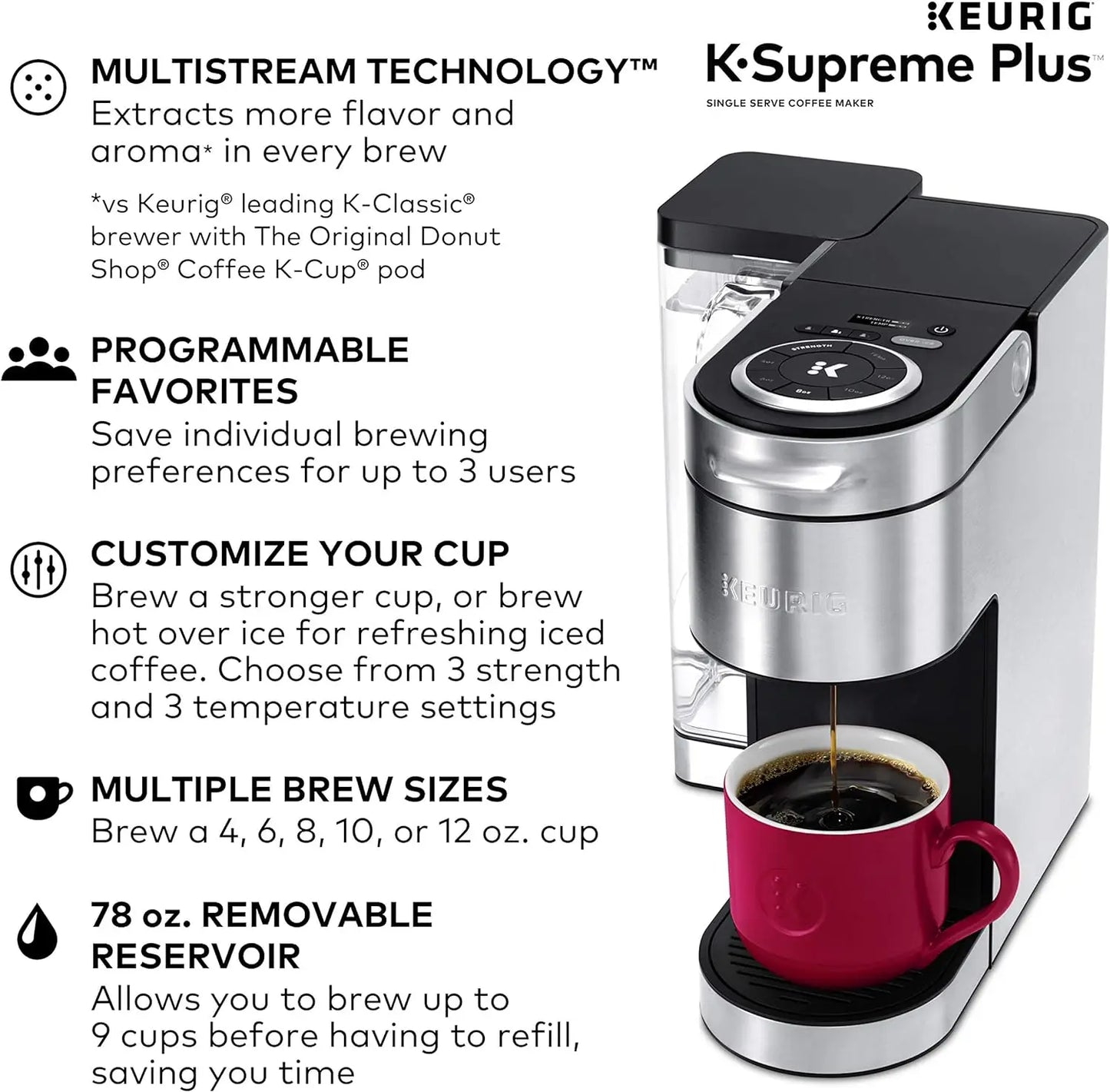 Keurig® K-Supreme Plus Single Serve K-Cup Pod Coffee Maker, MultiStream Technology, Stainless Steel