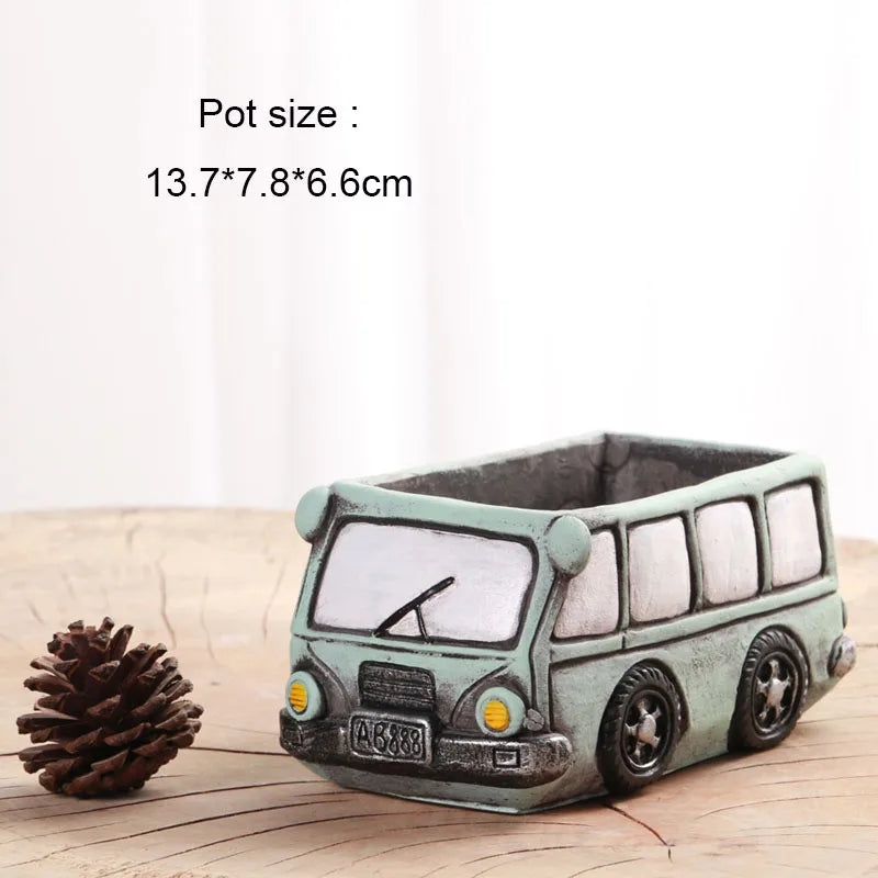 Car Flowerpot Silicone molds Car bus Design Garden plant potted Concrete Pot Mold Homemade Cement flowerpot mold tools