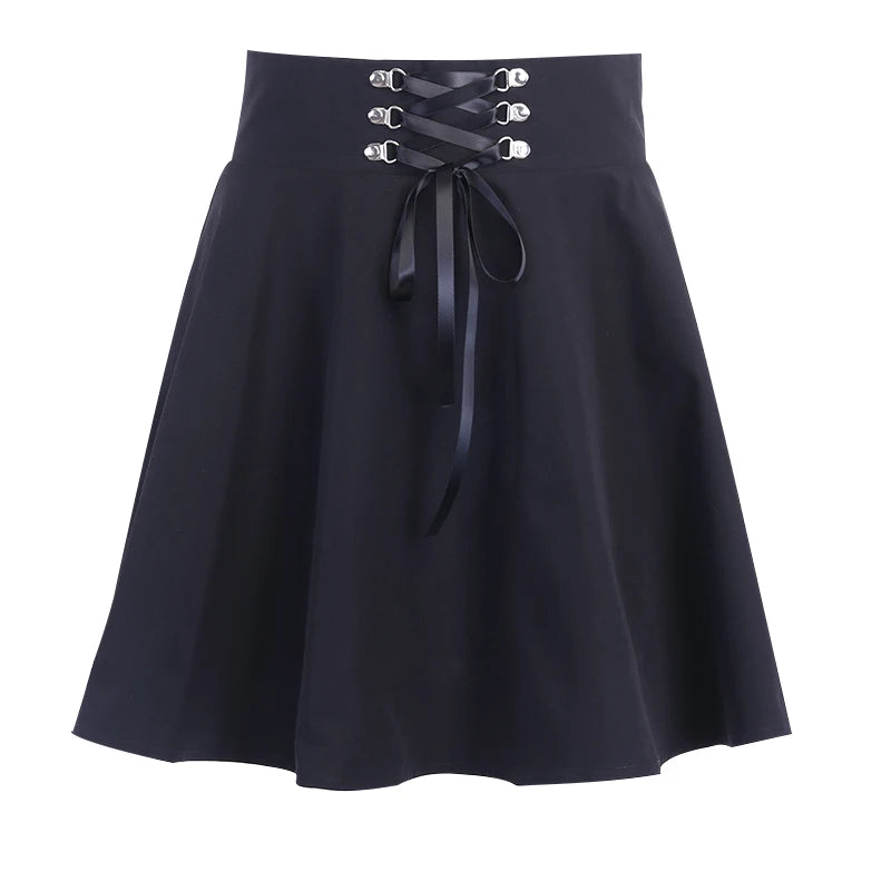 Harajuku Women's Basic Versatile Flared Casual Mini Skater Skirt High Waisted School Goth Punk Black Skirt