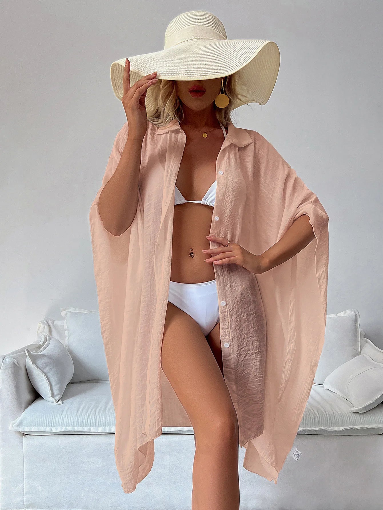 Summer Loose Cardigan Sun Protection Sarong Woman Bikini Cover-up Swimsuit Solid Beachwear Cover-Ups Swimwear Women Kimono dress