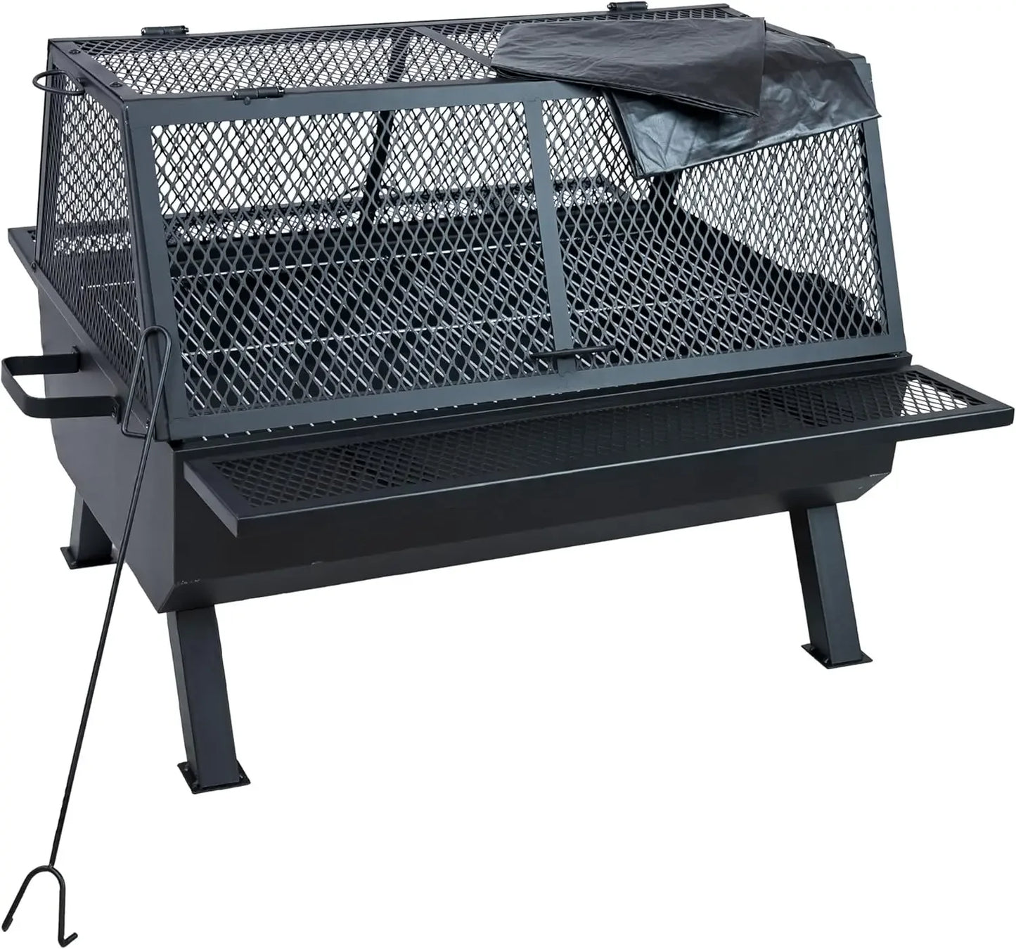 36-Inch Steel Outdoor Fire Pit with Grill and Spark Screen - PVC Protective Cover - Heat-Resistant Finish - Black