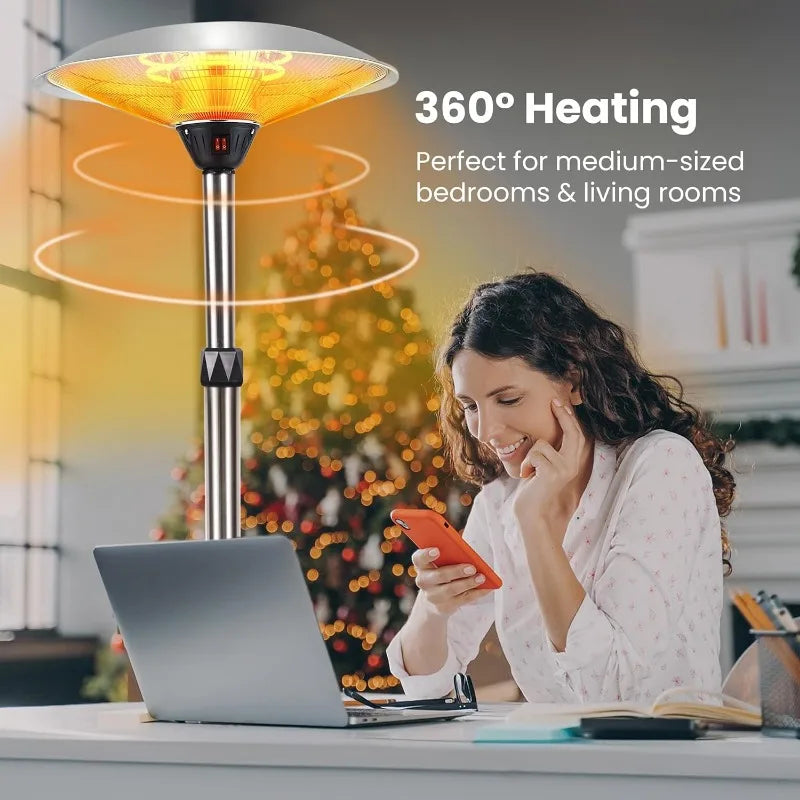 1500W Free Standing Patio Heater for Outdoor and Indoor Heating with Adjustable Height. Mad from Stainless Steel