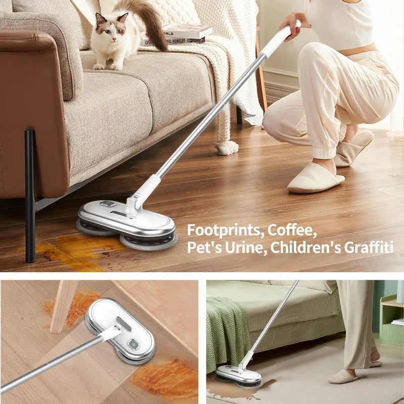 GOBOT Electric Mop with Motorized Dual Spinning Mopheads, Lightweight & Rechargeable,4 Microfiber Pads & 2 Floor Scrubber Pads