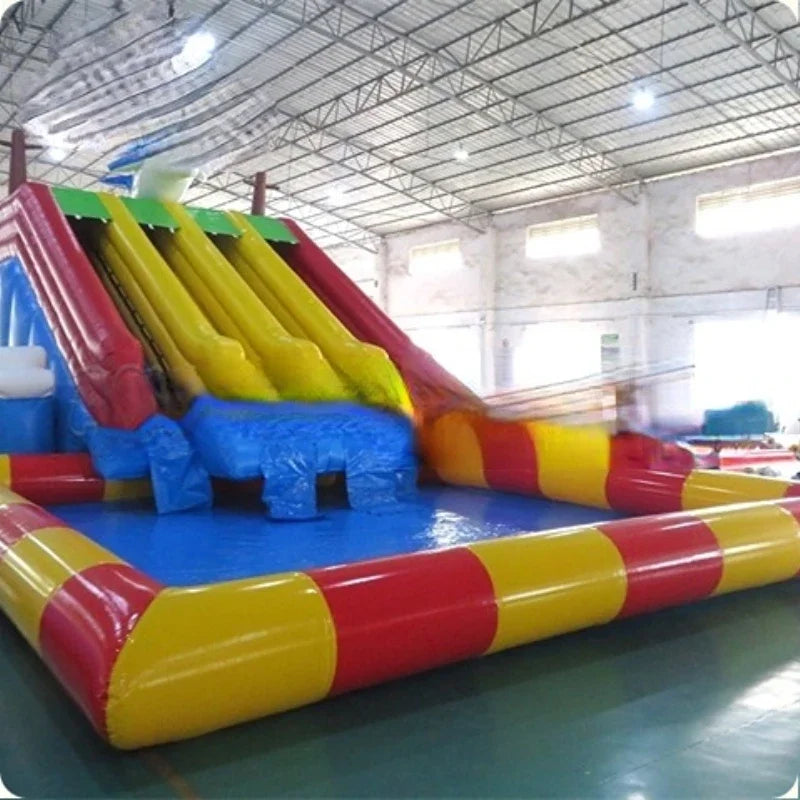 Dolphin Outdoor Children Playground Equipment Inflatable Water Park Slide with Pool