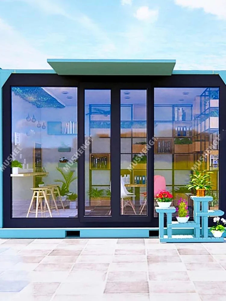 container mobile room office leisure cabin outdoor book bar kiosk simple snack bar coffee shop