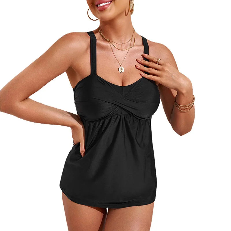 Summer Women's Tankini Adjustable Shoulder Strap Pleats 2-Piece Split Swimsuit 415754