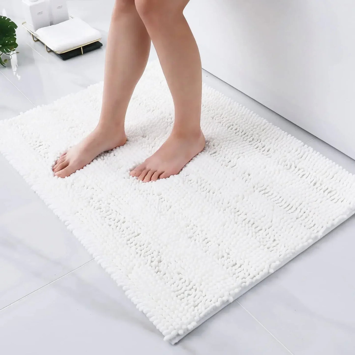 Olanly Chenille Striped Bath Mat Absorbent Quick Dry Floor Decoration Shaggy Shower Pad Soft Plush Carpet Anti-Slip Bathroom Rug