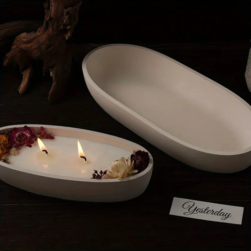 1 Pc DIY Clay Molds Concrete Candle Boat Silicone Mold Elliptical Gypsum Storage Tray Candle Cup Silicone Molds Home & Garden